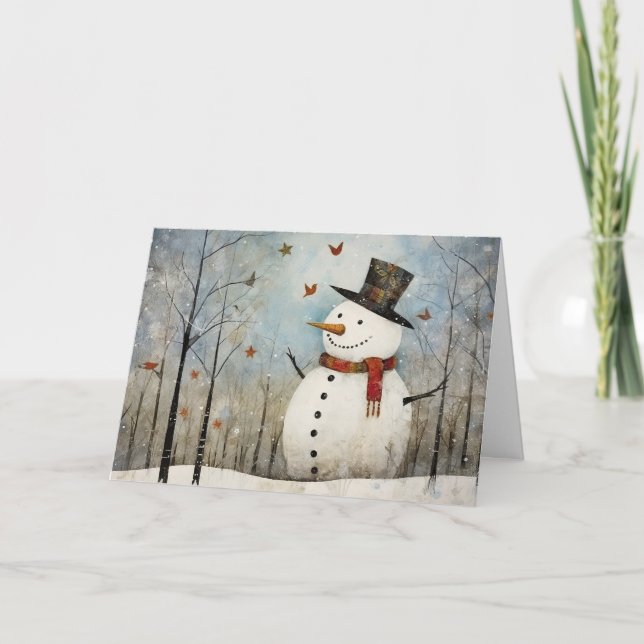 Cartão Cute Whimsical Snowman in a Top Hat Holiday  (Frente)