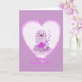 Cartão Cute White Baby Sea Otter , Happy Valentines Day