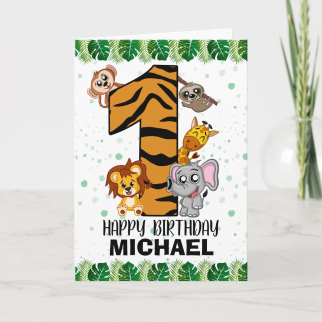 Cartão Cute Wild One Safari Jungle Animals First Birthday (Frente)