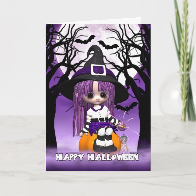 Cartão Cute Witch Halloween Greeting Card (Frente)