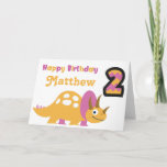 Cartão Cute Yellow Dinosaur 2nd Birthday Card<br><div class="desc">A bright and cute yellow/pink dinosaur 2nd birthday card! You can personalize the design to add the name of the birthday boy/girl!</div>