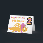 Cartão Cute Yellow Dinosaur 2nd Birthday Card<br><div class="desc">A bright and cute yellow/pink dinosaur 2nd birthday card! You can personalize the design to add the name of the birthday boy/girl!</div>