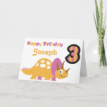 Cartão Cute Yellow Dinosaur 3rd Birthday Card<br><div class="desc">A bright and cute yellow/pink dinosaur 3rd birthday card! You can personalize the design to add the name of the birthday boy/girl!</div>