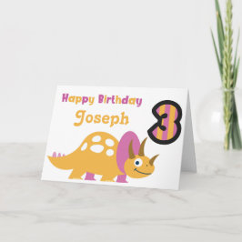Cartão Cute Yellow Dinosaur 3rd Birthday Card