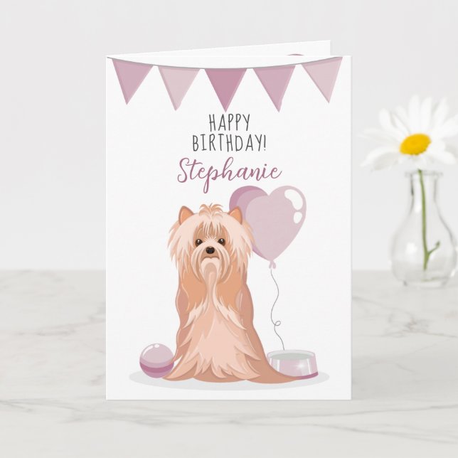 Cartão Cute Yorkshire Terrier Birthday (Planta pequena)