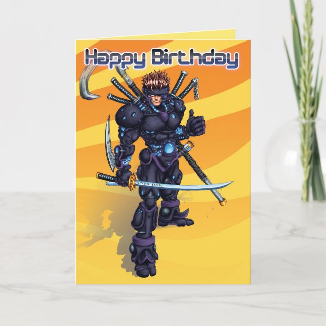 Cartão Cyber Samurai Birthday (Frente)