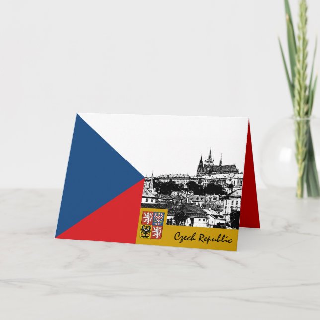 Cartão Czechia, Praga e Bandeira Checa/patriótico (Frente)