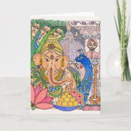 Cartão da arte - Ganesh e senhoras do pavão