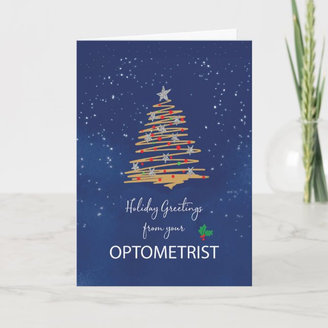Cartão Da Árvore de Natal Optometrista no Marinho (Frente)