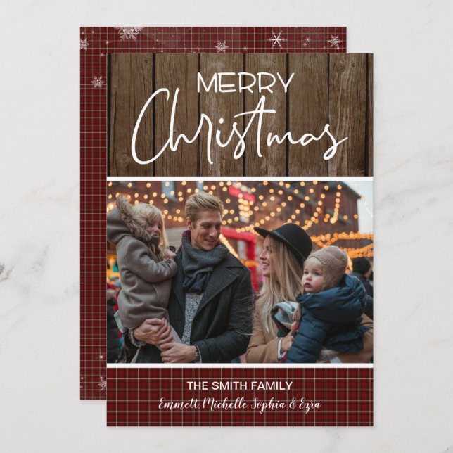 Cartão da Família de Fotos de Natal, Cartão de Nat (Frente/Verso)