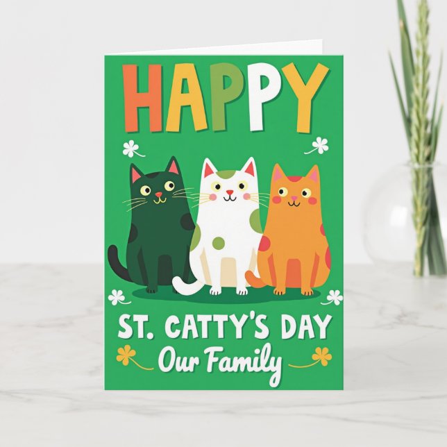 Cartão da Família de Gatos com Bolinhas (Frente)
