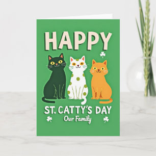 Cartão da Família de Gatos Pontos Verdes