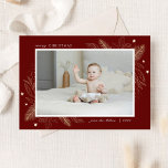 Cartão da Família de Natal de Foto Elegante Dourad<br><div class="desc">O Elegante Dourado Deixa 2 Foto Da Família De Natal. Cartão de Férias Feliz Natal Vermelho das Estrelas Douradas</div>