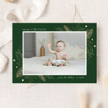 Cartão da Família de Natal de Foto Elegante Dourad<br><div class="desc">O Elegante Dourado Deixa 2 Foto Da Família De Natal. Cartão de Férias Feliz de Natal Verde para Estrelas Douradas</div>