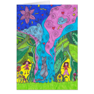 Cartão da fantasia - gato e pessoas