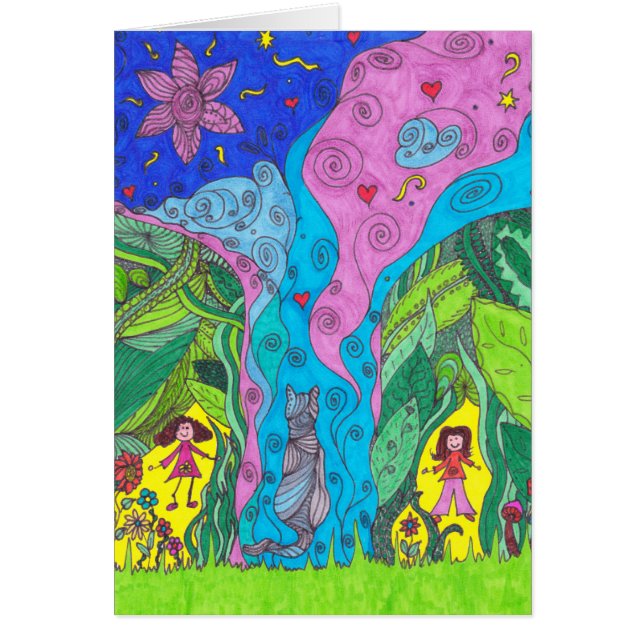 Cartão da fantasia - gato e pessoas (Frente)