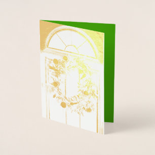 Cartão da grinalda do Feliz Natal da folha Dourado