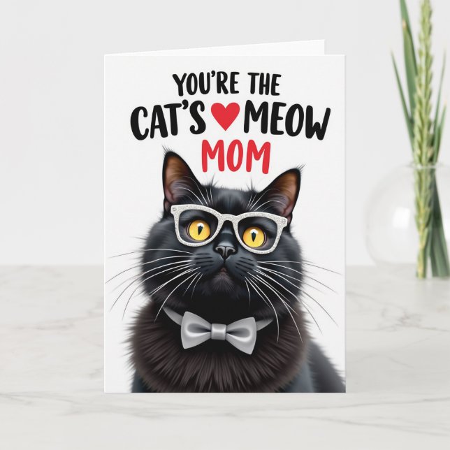 Cartão da Mãe Gata com Óculos Brilhantes (Frente)