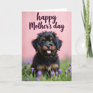 Cartão da Mamãe com Cachorrinho Fofo e Flores