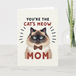 Cartão da Mamãe Gatos Miando com Gravata Borboleta