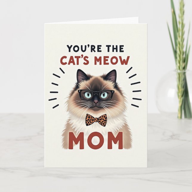 Cartão da Mamãe Gatos Miando com Gravata Borboleta (Frente)