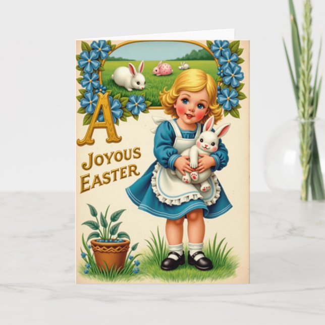 Cartão da Menina Coelho da Primavera Alegre (Frente)