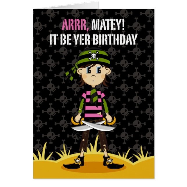 Cartão da menina do pirata do Bandana (Frente)
