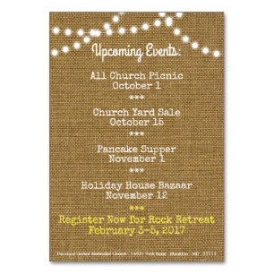 Cartão da mesa da igreja dos eventos da queda