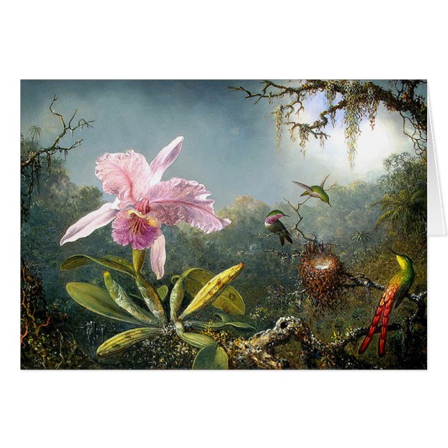 Cartão da orquídea & dos colibris (Frente Horizontal)