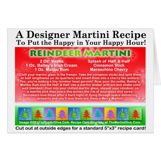 Cartão da receita de Martini do Natal da rena (Frente Horizontal)