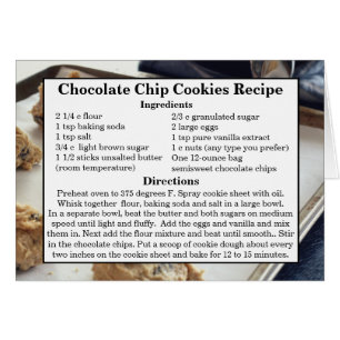 Cartão da receita do biscoito dos pedaços de