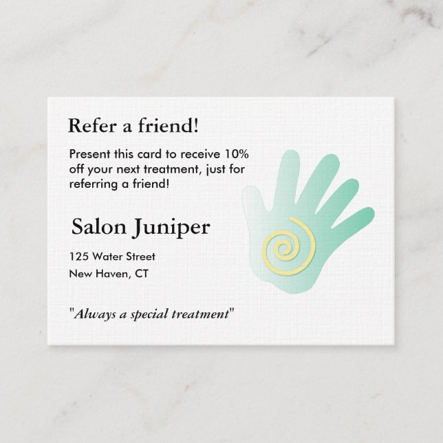 Cartão da referência com mão da massagem (Frente)