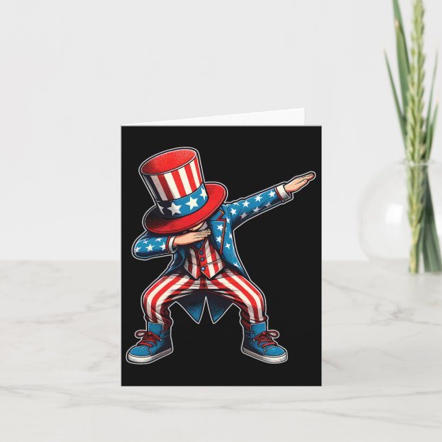 Cartão Dabbing Boy American Flag Us Patriótico 4 De Julho (Frente)