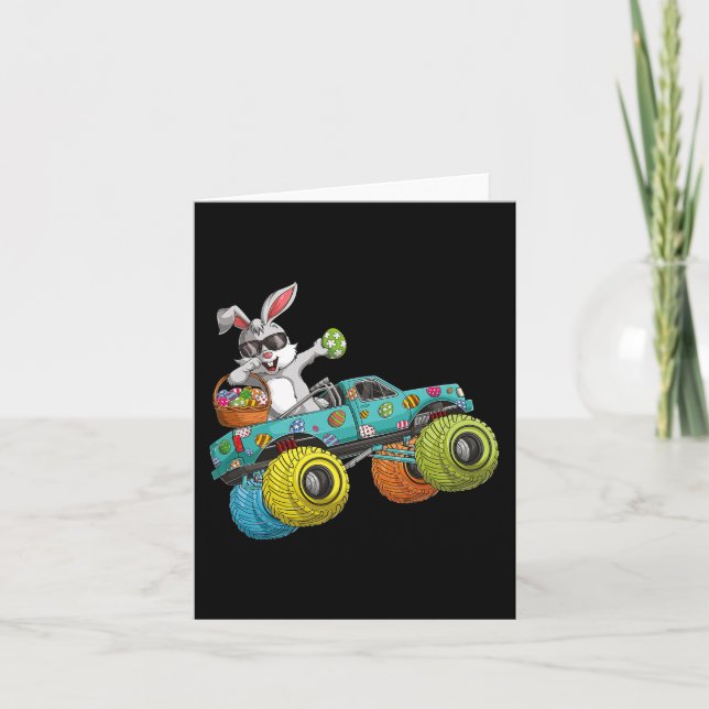 Cartão Dabbing Bunny Felz pascoa Monster Truck Lovers Ki (Frente)