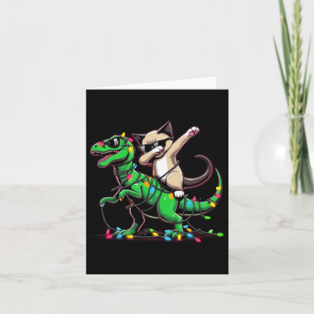 Cartão Dabbing Oriental Shorthair No Xmas Lights Dinosaur (Frente)