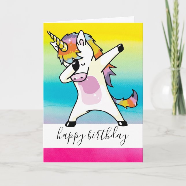 Cartão Dabbing Unicorn Fun Birthday Girl Pastel Rainbow (Frente)