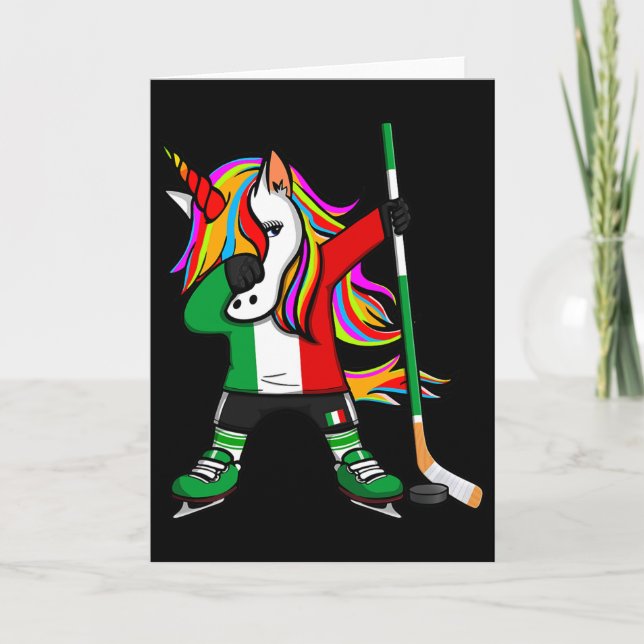 Cartão Dabbing Unicorn Italy Ice Hockey Fans Jersey Winte (Frente)
