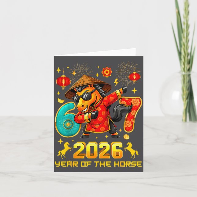 Cartão Dabbing Zodiac Horse Lunar New Year Chinese New Ye (Frente)