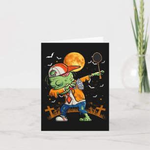 Cartão Dabbing Zombie jogando Badminton Halloween Badmint