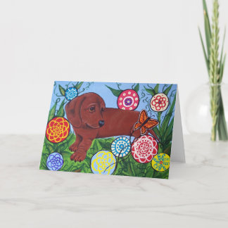 Cartão Dachshund and Butterfly Greeting Card