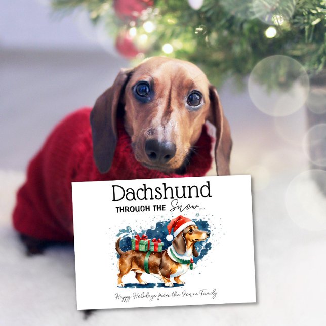 Cartão Dachshund Através da Neve (Criador carregado)