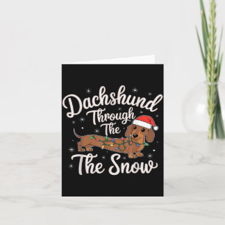 Cartão Dachshund Através da Neve Enfeite de Natal para Ca