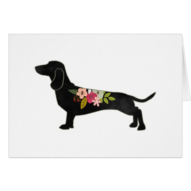 Cartão Dachshund Bohemian Floral Silhouette (Frente Horizontal)