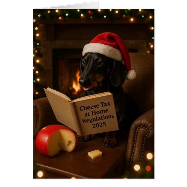 Cartão Dachshund 'Cheese Tax' Christmas card (Frente)