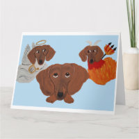 Dachshund com anjo e demônio