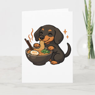 Cartão Dachshund com Macarrão Ramen Kawaii Cachorro