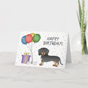 Cartão Dachshund de Cabelo Curto Preto e Castanho Feliz A
