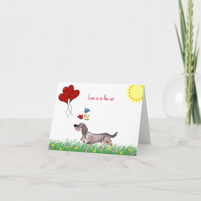 Cartão Dachshund de Cabelo Fio de Ar Valentine  (Frente)