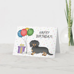 Cartão Dachshund de Cabelo Longo Preto e Castanho Feliz A