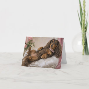 Cartão Dachshund de Cabelo Longo Te Amo